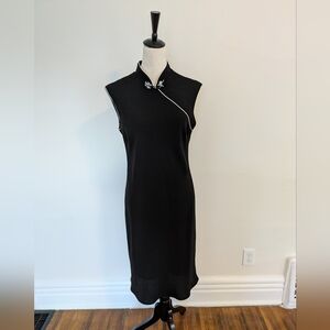 Vintage 90s / Y2K Mandarin Collar Black Dress - 12